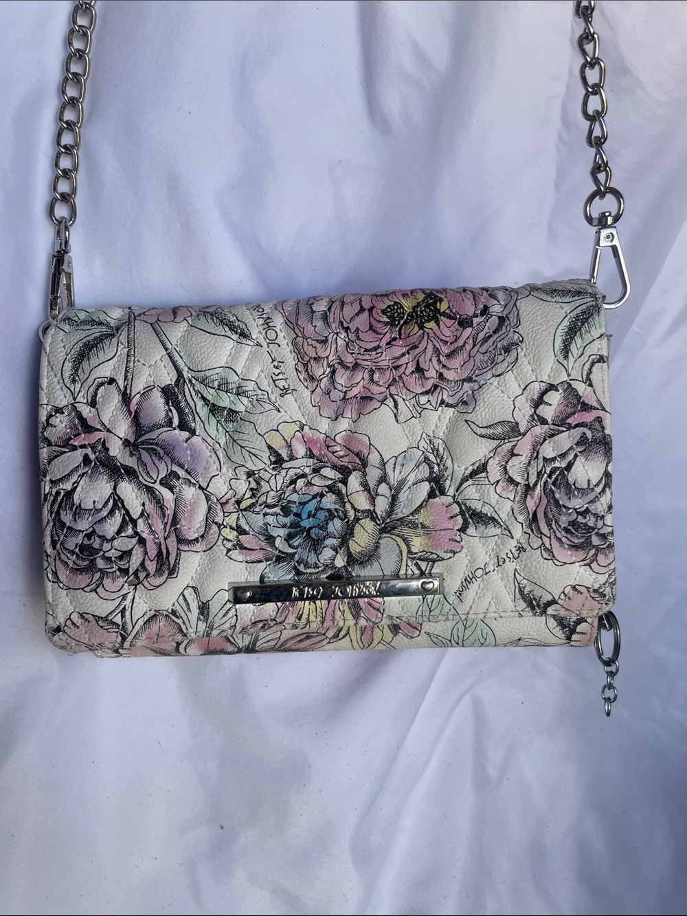 Betsy Johnson Floral Chain Crossbody Bag - Pastel Floral Print